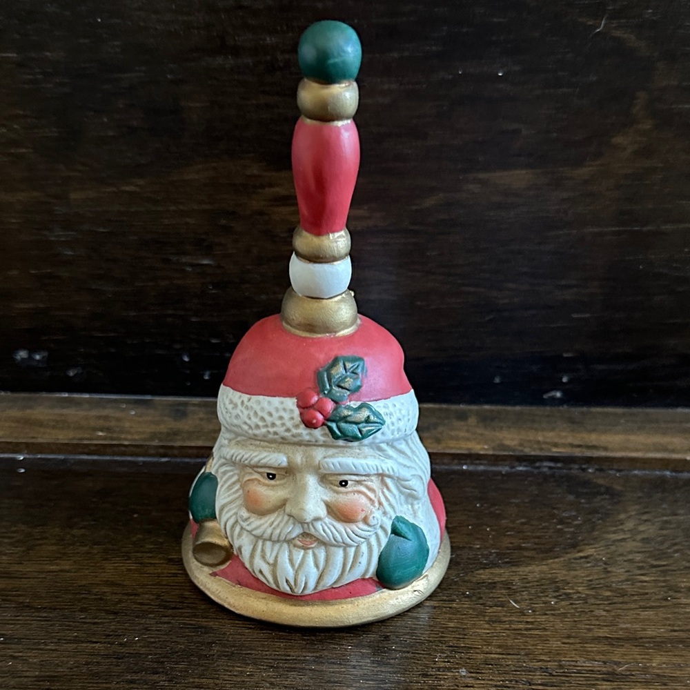 vintage bisque ceramic Santa Claus bell.